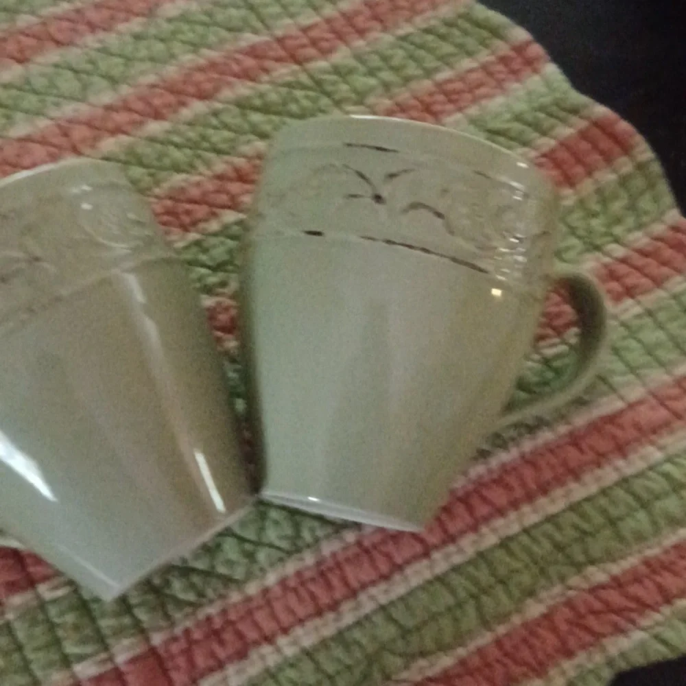 Pier 1 Imports ANTIQUE FLORAL Green Mugs Set of 6